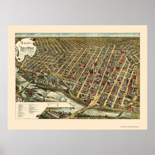 Minneapolis panorama- karta för MN - 1891 Poster