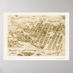 Minneapolis panorama- karta för MN - 1891 Poster