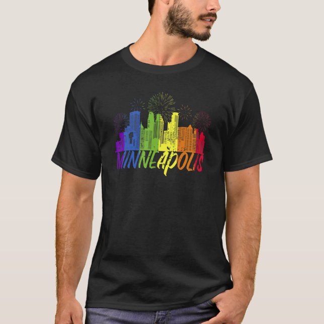 Minneapolis Pride Skyline Pride Parad Minneapoli T Shirt (Framsida)