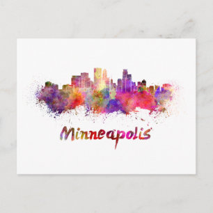 Minneapolis skyline i vattenfärg vykort