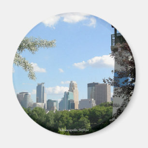 Minneapolis Skyline med Boom Island Lighthouse Magnet