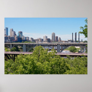 Minneapolis Skyline och Bridges Poster