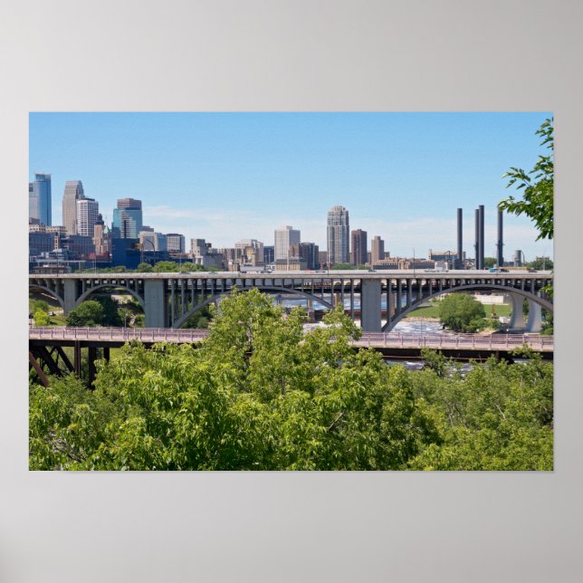 Minneapolis Skyline och Bridges Poster (Framsidan)