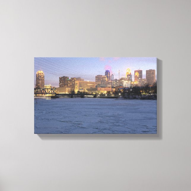 Minneapolis skyline och Fryst mississippi Canvastryck (Framsida)