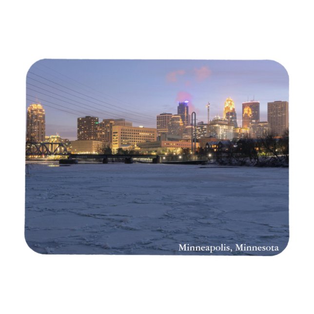 Minneapolis skyline och Fryst mississippi-floden Magnet (Horisontell)