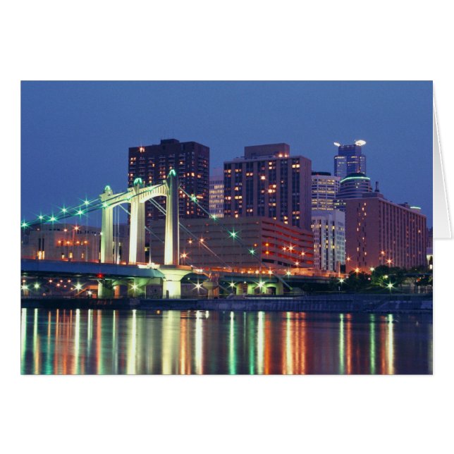 Minneapolis Skyline på natten Hälsningskort (Framsidan Horizontal)