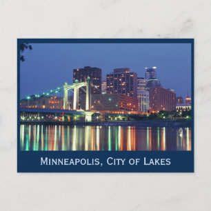 Minneapolis Skyline på natten Vykort