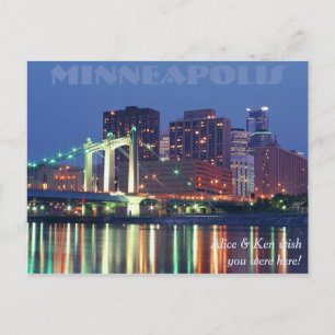 Minneapolis Skyline på natten Vykort