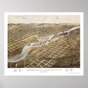 Minneapolis & St Anthony, panorama- karta för MN Poster