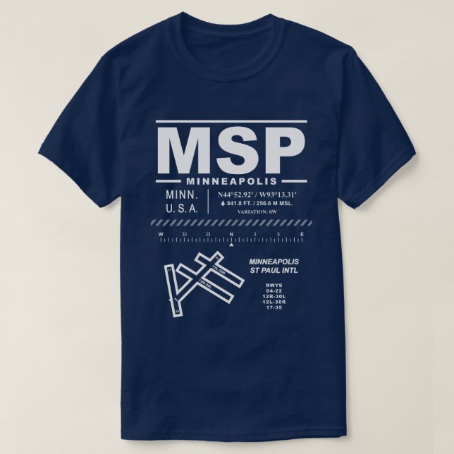 Minneapolis St Paul Internationell Airport MSP T Shirt (Design framsida)