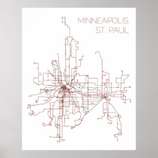 Minneapolis-St. Paul Transit Routes (Skriv ut) Poster