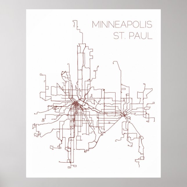 Minneapolis-St. Paul Transit Routes (Skriv ut) Poster (Framsidan)