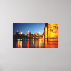Minneapolis Stone Arch Bridge på natten Canvastryck