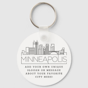 Minneapolis Stylied Skyline Anpassningsbar Slogan Nyckelring