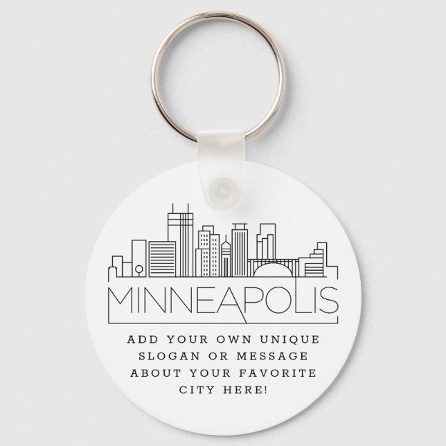 Minneapolis Stylized Skyline | Anpassningsbar Slog Nyckelring (Framsida)