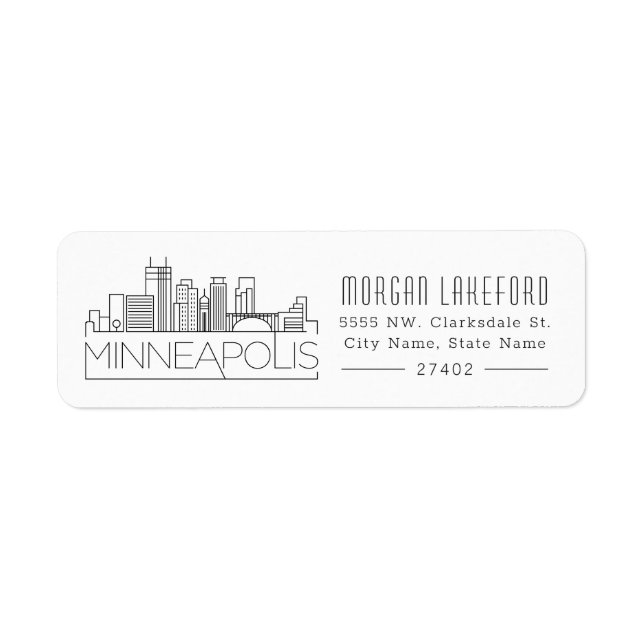 Minneapolis Stylized Skyline | Returadress Etikett (Framsidan)