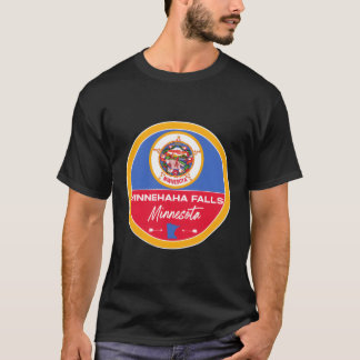 Minnehaha Falls Minnesota Mn Statlig flagga Badge T Shirt