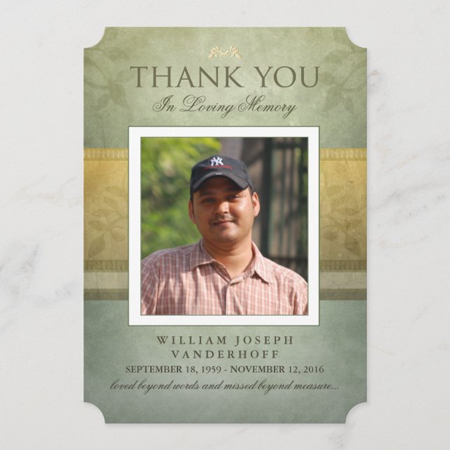 Minnekort för Tack för grönt och Guld Meddelande (Framsida)