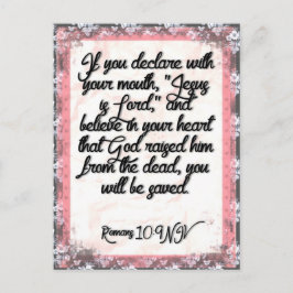 Minnekort med dubbla versaler för romer 10:9 NIV Vykort