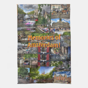 Minnen av Amsterdam fotoCollage Kökshandduk