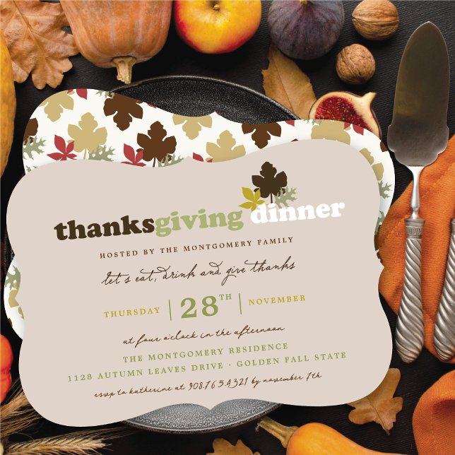 Minnen Eat Drink & Ge Löv  Thanksgiving Inbjudningar (Eat, Drink & Give Thanks Autumn/Fall Leaves Thanksgiving Dinner Invitation @ fat_fa_tin)