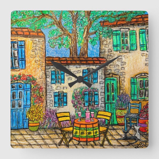 Minnen från Provence Wall Clock av Lisa Lorenz Fyrkantig Klocka (Framsida)