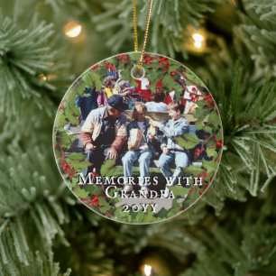 Minnen med morfar Photo - Holly Berries Ram Julgransprydnad Keramik