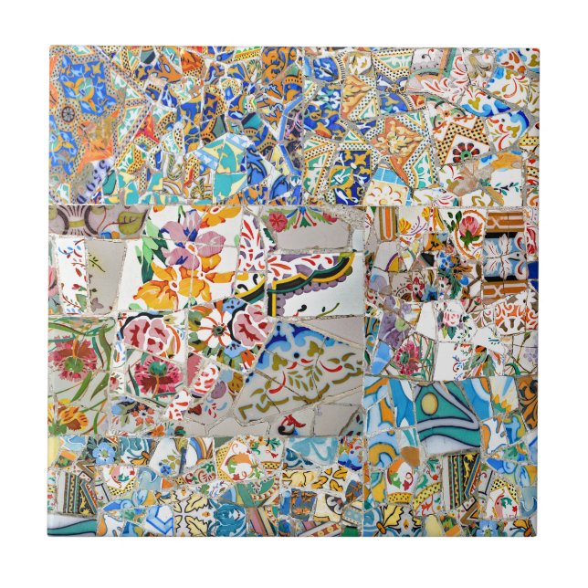 Minnen. Parkera Güell. Underbar mosaik. Del 1. Kakelplatta (Framsidan)