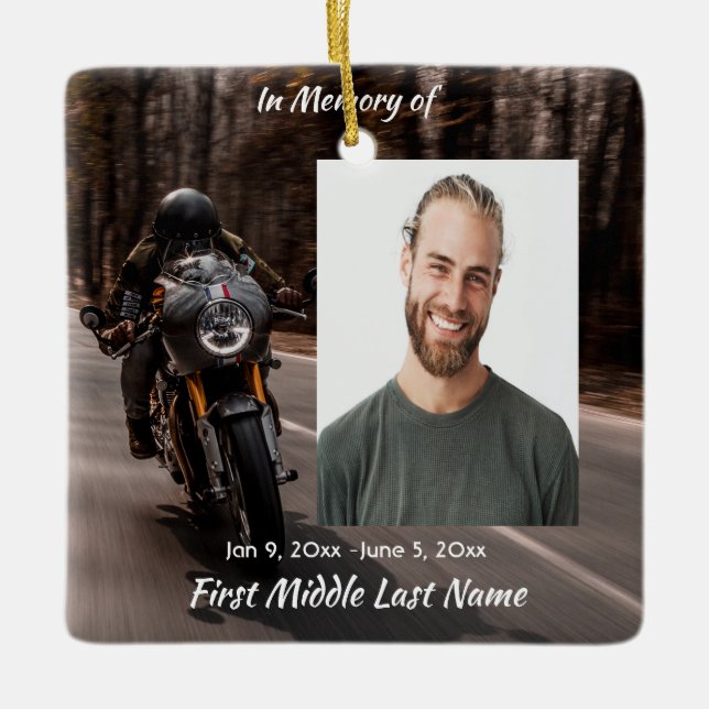 Minnes Anpassad Text & Bilder Motorcykel Biker Julgransprydnad Keramik (Framsida)