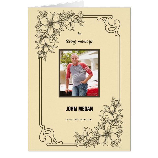 Minnes- begravnings- broschyr hälsningskort (Framsidan)