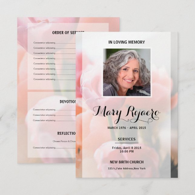 Minnes- begravnings- kort med blom- bakgrund (Fram/baksida)