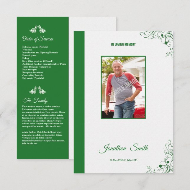 Minnes- begravnings- programkort inbjudningar (Fram/baksida)