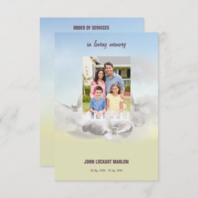 Minnes- begravnings- programkort inbjudningar (Fram/baksida)