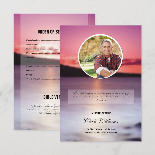 Minnes- begravnings- programkortmall inbjudningar (Fram/baksida)