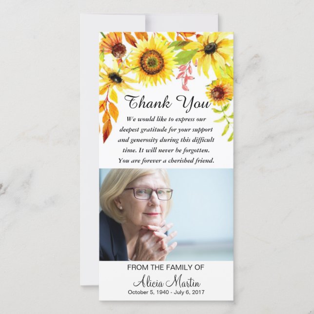 Minnes- blom- solrosor för sympatitack tack kort (Framsida)