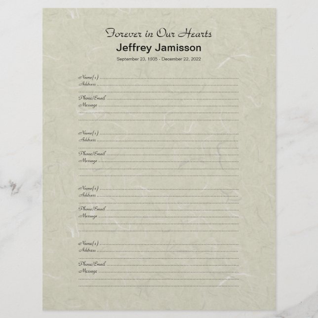 Minnes- bokutfyllnadsgods Underteckna-I namn för (Framsida)