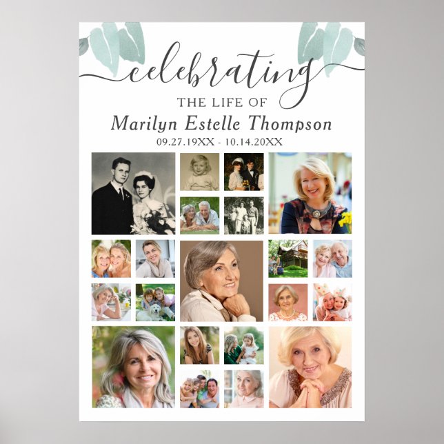 Minnes Botaniska Hjärtblad 21 Fotokollage Poster (Framsidan)