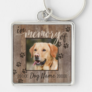 Minnes- lantlig Wood Look för beställnings- hund Fyrkantig Silverfärgad Nyckelring