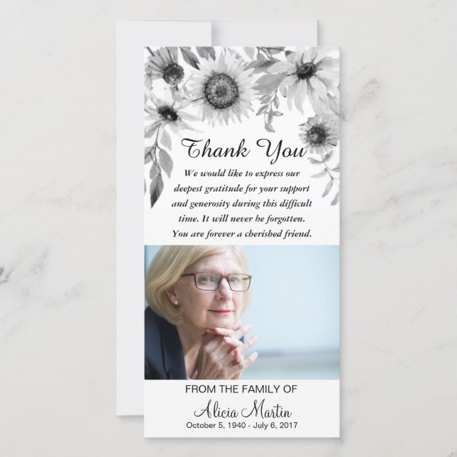 Minnes- lantliga solrosor för sympatitack tack kort (Framsida)