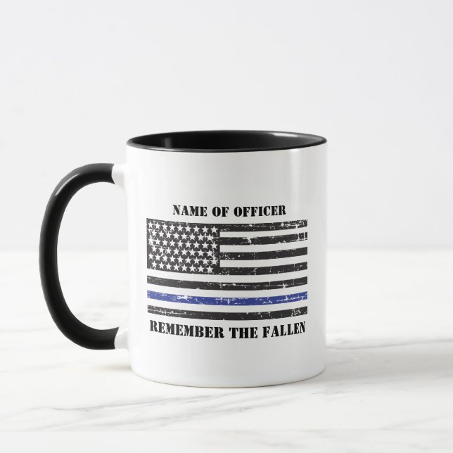 Minnes- Personlig tunn blå linje polis Mugg (Vänster)