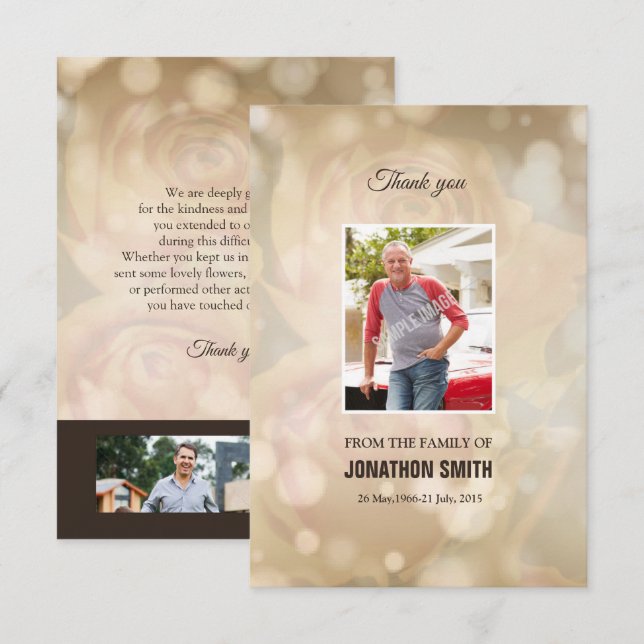 Minnes- tackkort inbjudningar (Fram/baksida)