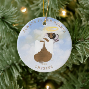 minnesängel hundar vingar fotokeramisk prydnadsför julgransprydnad keramik