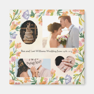 Minnesankare Fyra Foto Text Bröllopsblomma Magnet