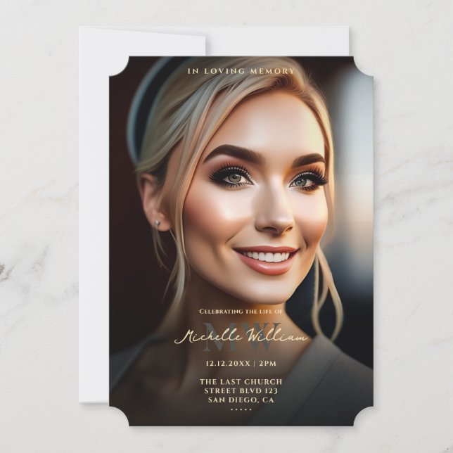 Minnesbegravning i Elegant för kärleksfullt minne  Inbjudningar (Framsida)