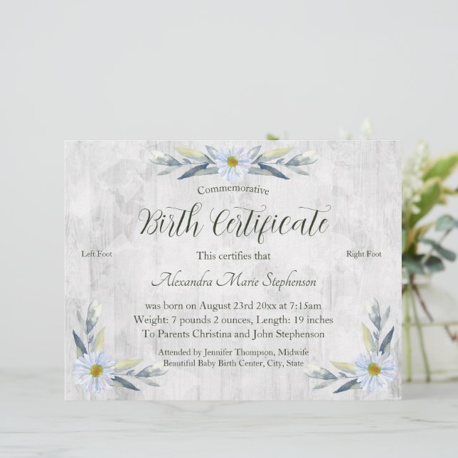 Minnesbevis för fotavtryck från Nyfödd bebis (Stående Fram)