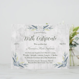 Minnesbevis för fotavtryck från Nyfödd bebis