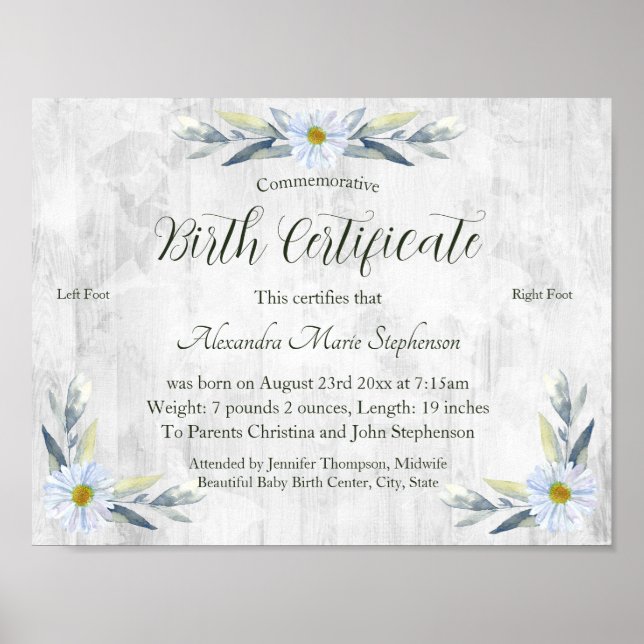 Minnesbevis för fotavtryck från Nyfödd bebis Poster (Framsidan)