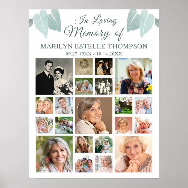 Minnesbild 21 Fotocollage Botaniskt hjärta blad Poster (Framsidan)