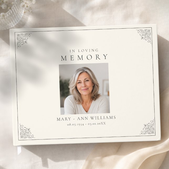 Minnesbild Begravning Beige Gästböcker (In Loving Memory Photo Funeral Beige Guest Book)