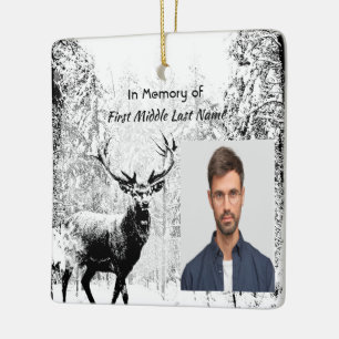Minnesbild Bön Hjort Skog Vinter Vild Julgransprydnad Keramik